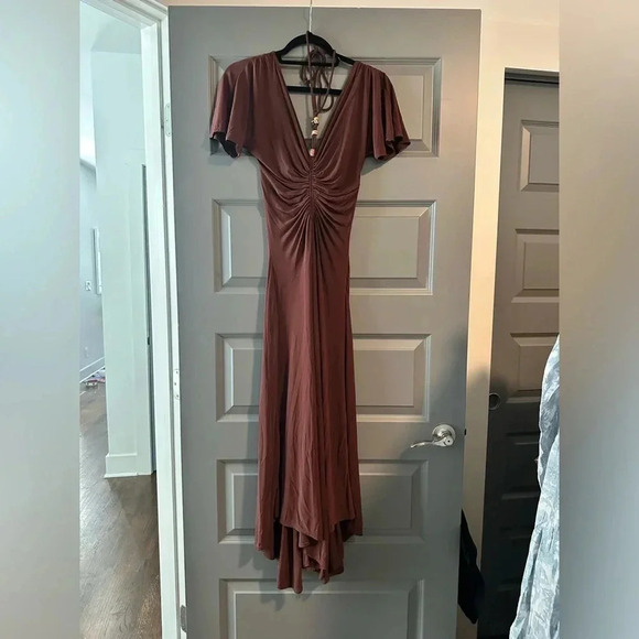 NWT A.L.C. Size XS Bitter Chocolate Brown Nina Beaded tie neck maxi - Picture 6 of 7